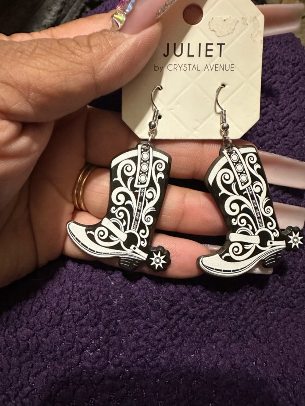 Black & White Cowboy Boot Dangle Earrings